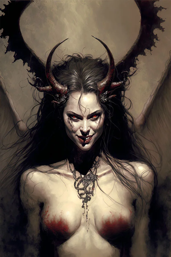 Demon woman Lilith with a sinister smile
